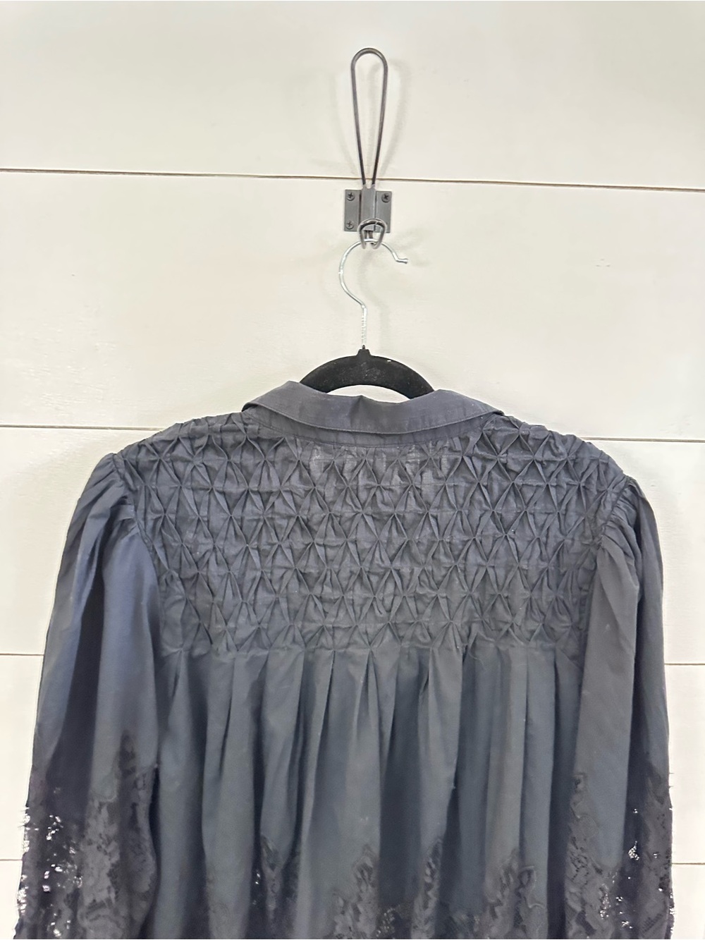 Anthropology L sheer lace black textured victorian silhouette cotton blouse - Picture 13 of 16